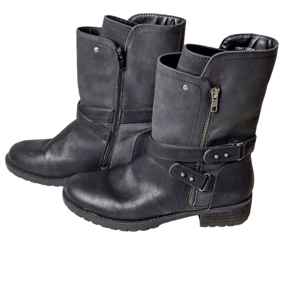 Diba DOM Black Faux Leather Zip Up Biker Moto Bootie Boots Womens Size 8